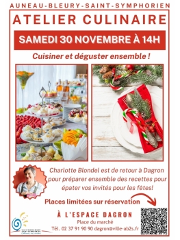 Atelier Culinaire animé par Charlotte BLONDEL - Samedi 30 novembre à 14h - COMPLET