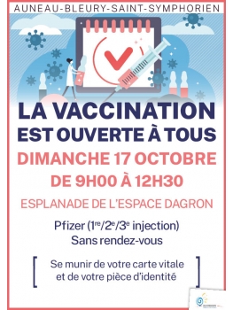 Vaccination ouverte à tous - Dimanche 17 octobre de 9h à 12h30
