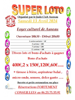 Super Loto organisé par le Judo Club Auneau - Samedi 13 avril 2024